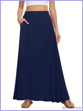 Women's Maxi Skirt Long Flowy A-Line High Waist Polyester Summer Skirt
